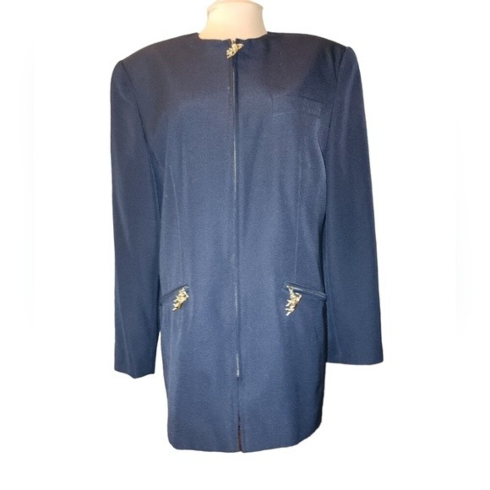 Vintage Mondi Cherub Zipper Pull Navy New Wool Blend Zip Up‎ Blazer Size 44/10.5